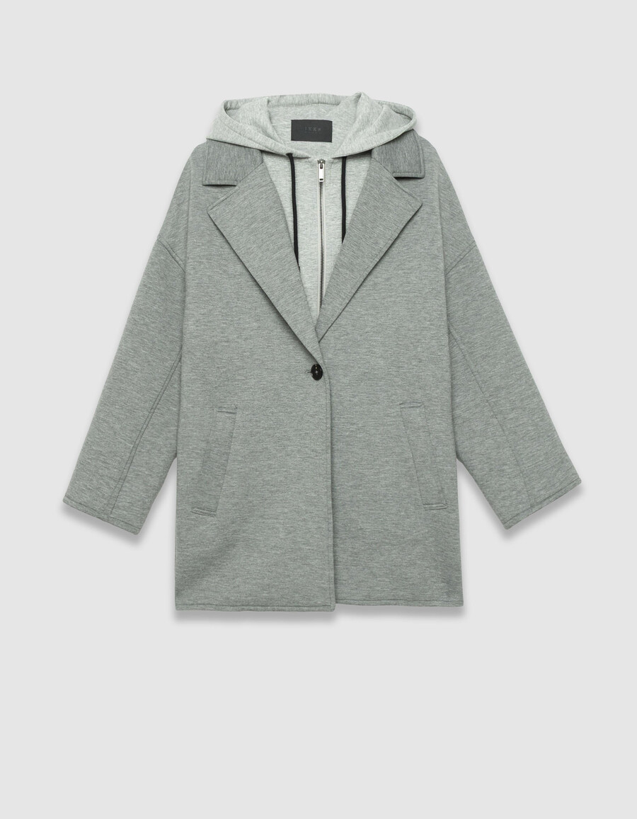 cappotto grigio da donna con cappuccio staccabile