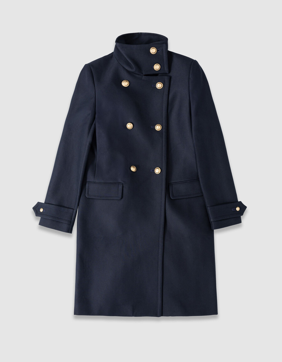 cappotto da donna blu navy con bottoni incisi