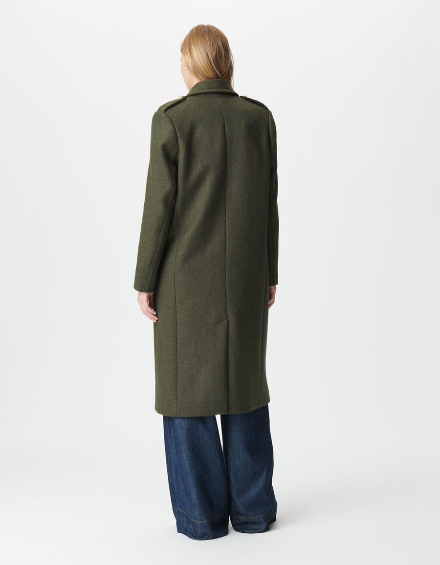 cappotto lungo color cachi da donna con bottoni incisi