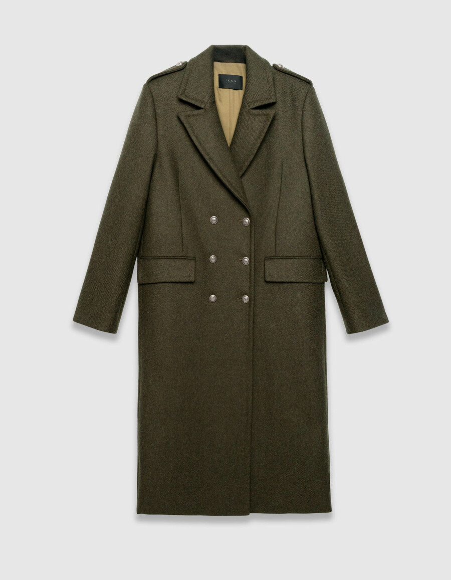 cappotto lungo color cachi da donna con bottoni incisi