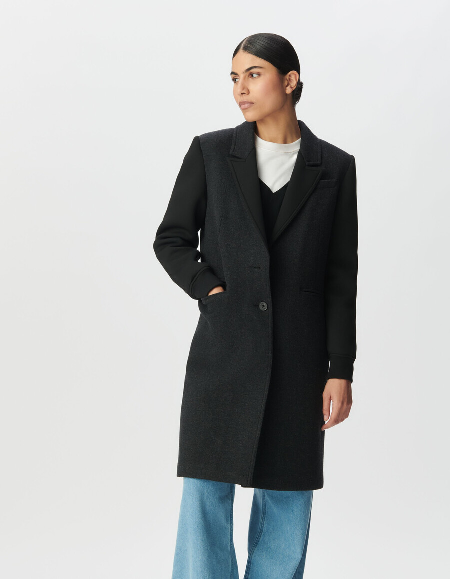 cappotto da donna in tessuto misto grigio con maniche nere