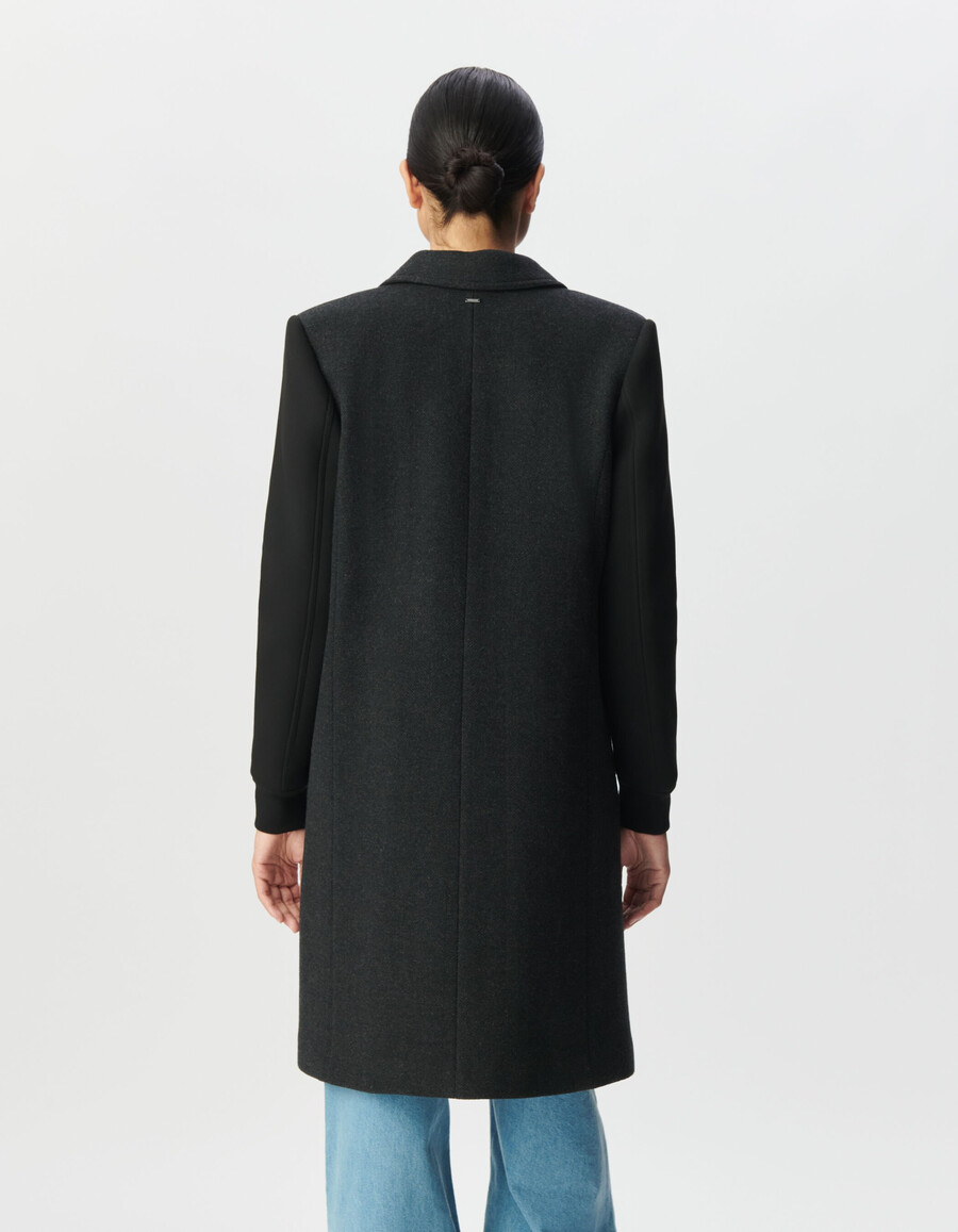 cappotto da donna in tessuto misto grigio con maniche nere