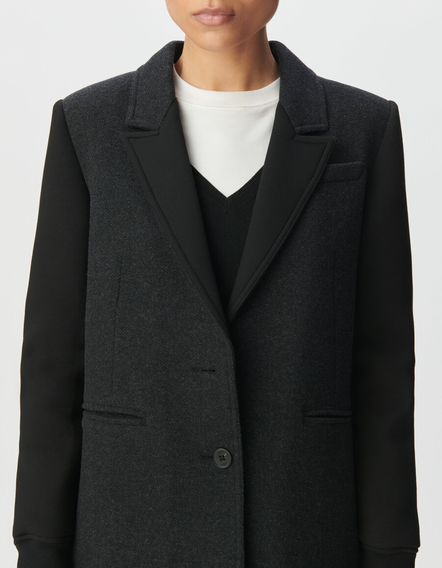 cappotto da donna in tessuto misto grigio con maniche nere
