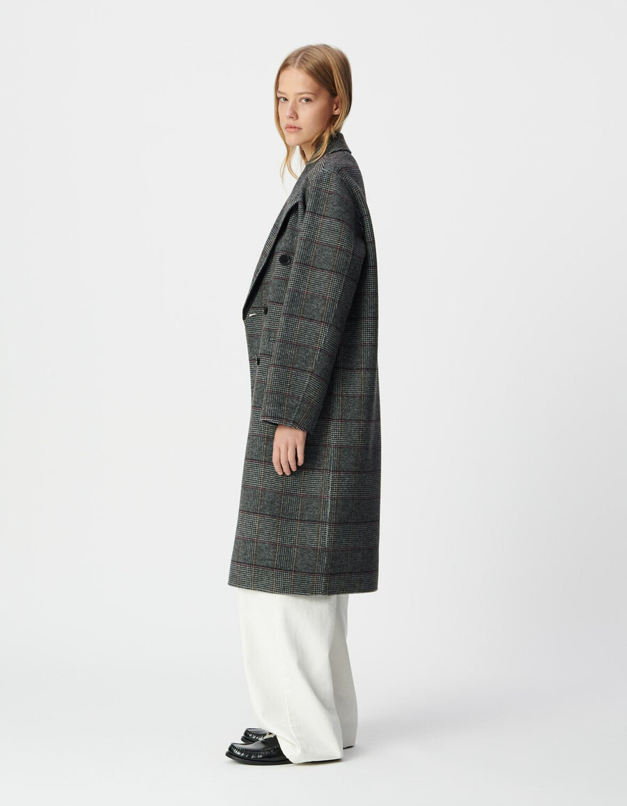 cappotto lungo doppiopetto a quadri grigi da donna
