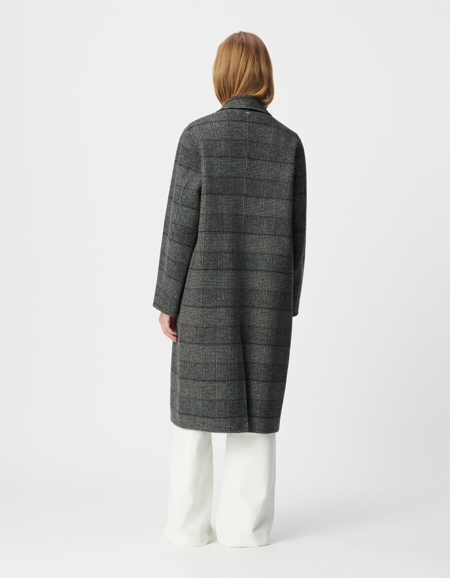 cappotto lungo doppiopetto a quadri grigi da donna