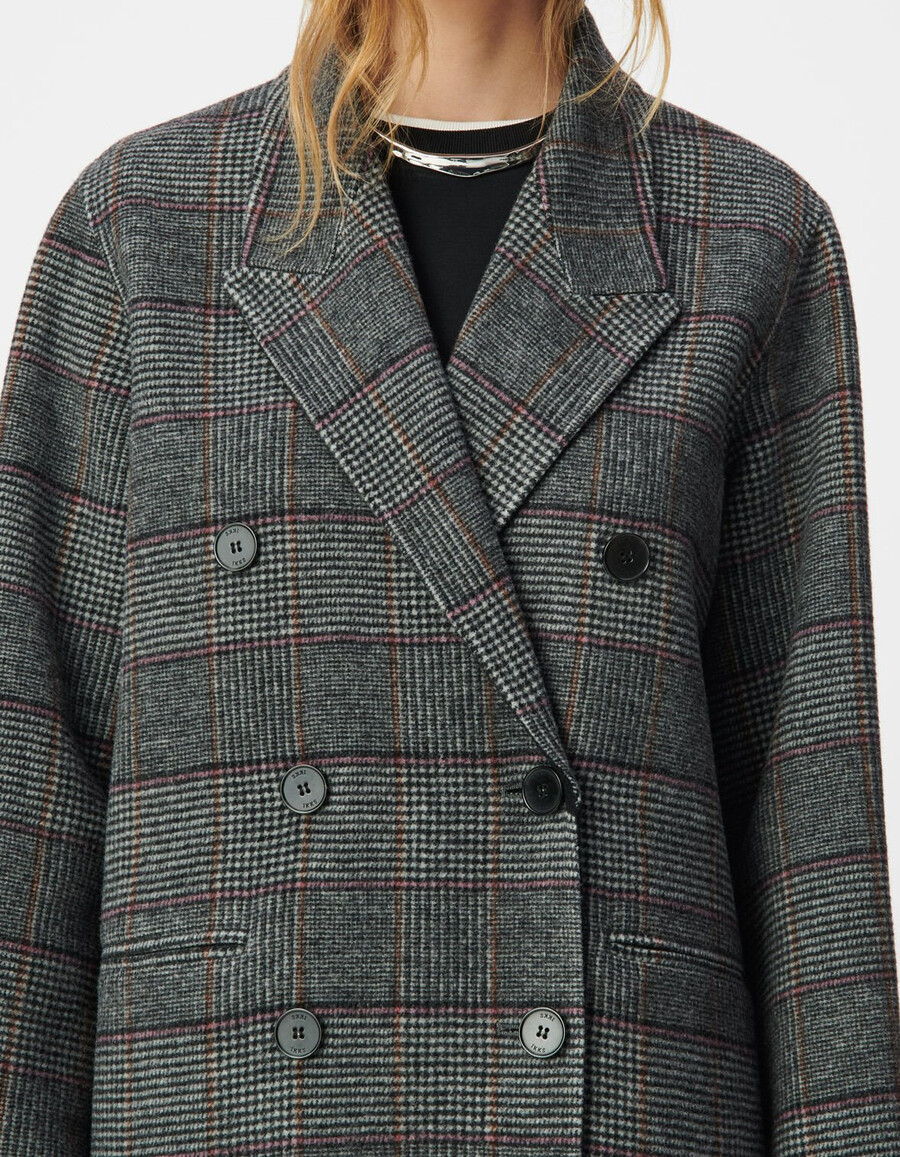 cappotto lungo doppiopetto a quadri grigi da donna