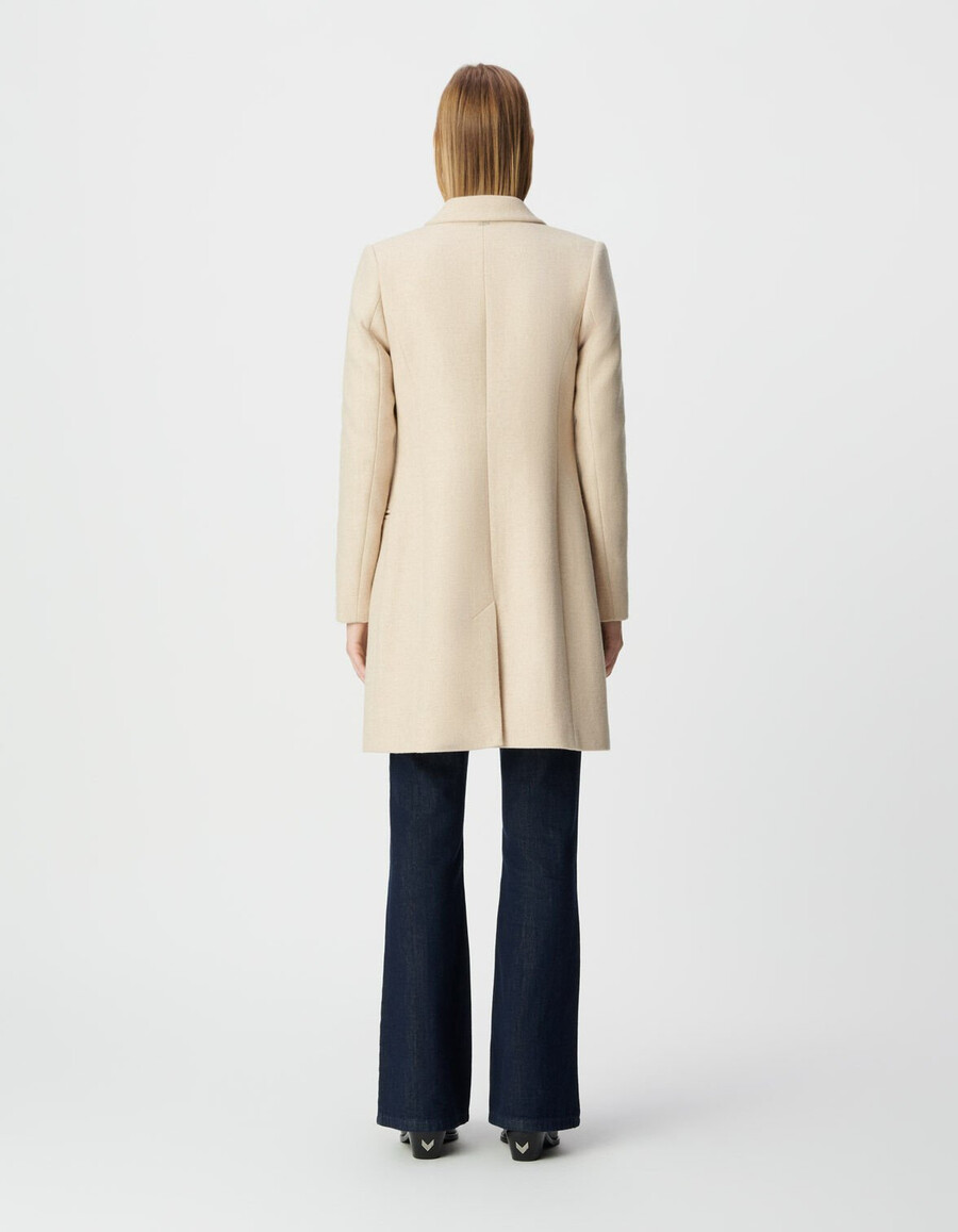 cappotto beige da donna con cappuccio staccabile