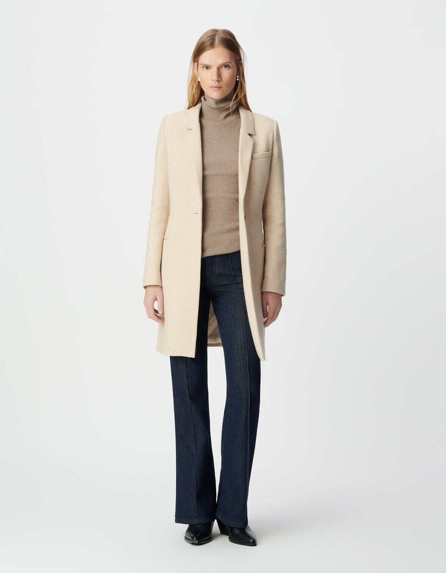 cappotto beige da donna con cappuccio staccabile