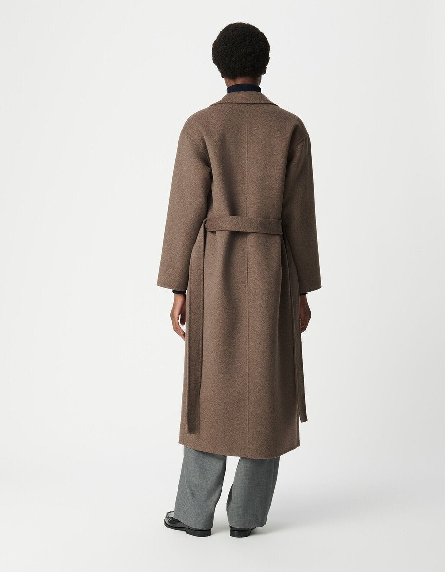 cappotto lungo beige con cintura da donna