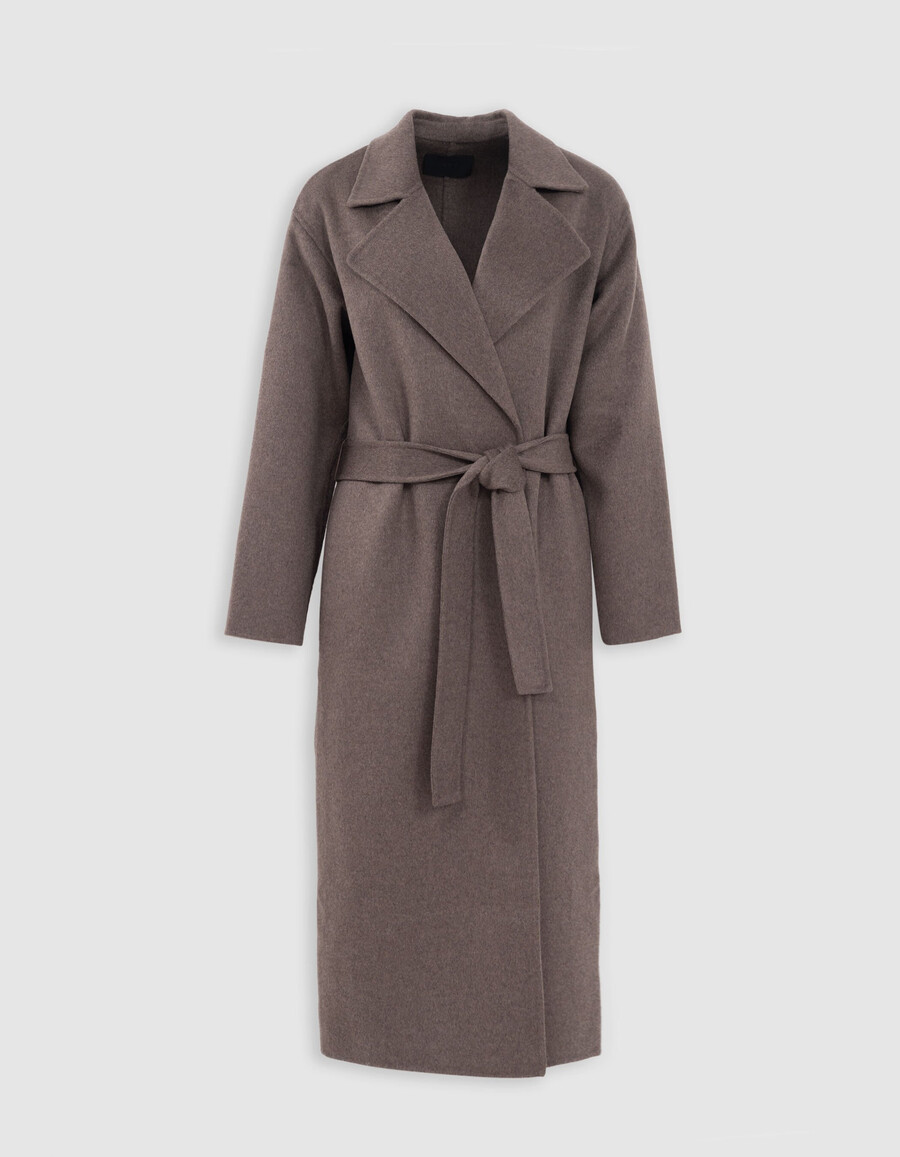 cappotto lungo beige con cintura da donna