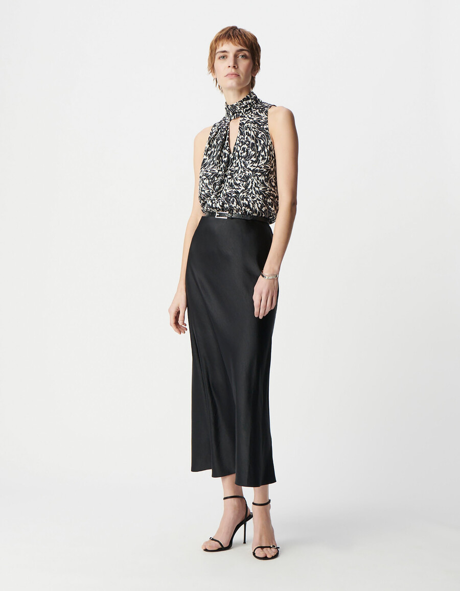 gonna lunga in raso nero da donna