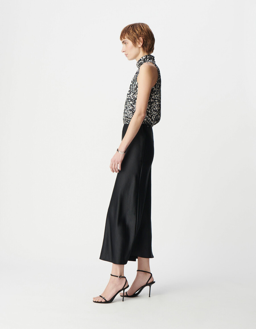 gonna lunga in raso nero da donna