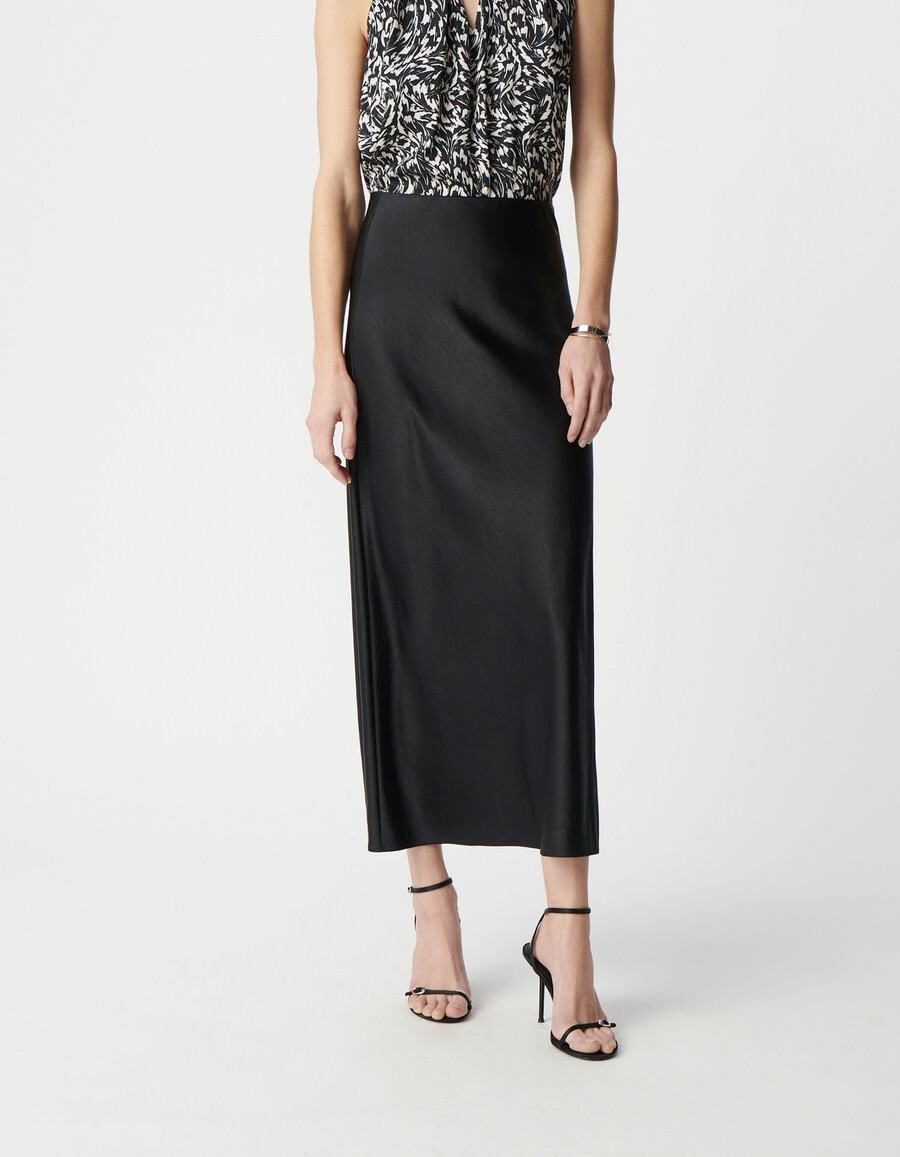 gonna lunga in raso nero da donna