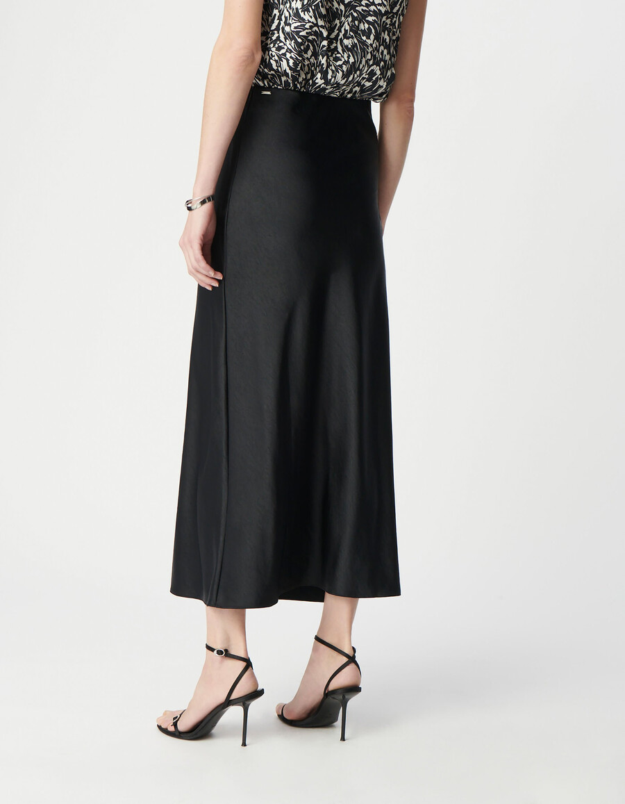 gonna lunga in raso nero da donna