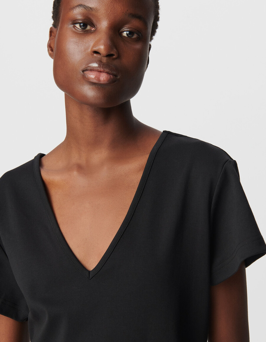 abito lungo plissettato nero bimateriale da donna