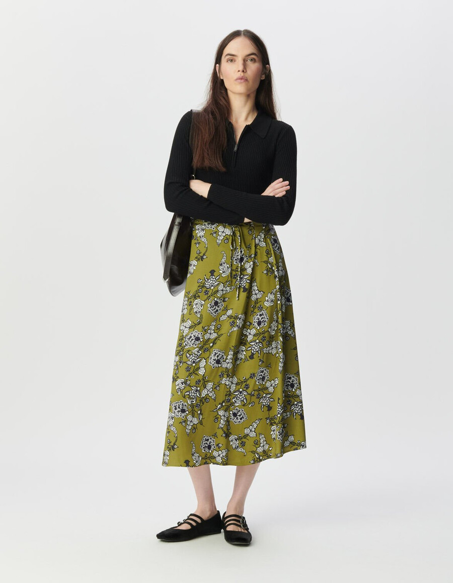 gonna midi verde da donna con stampa floreale