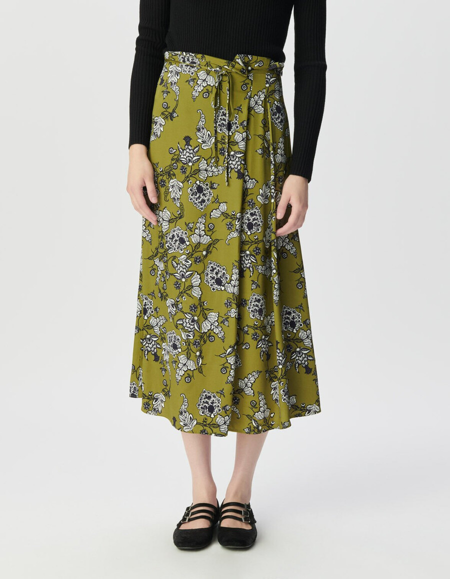 gonna midi verde da donna con stampa floreale