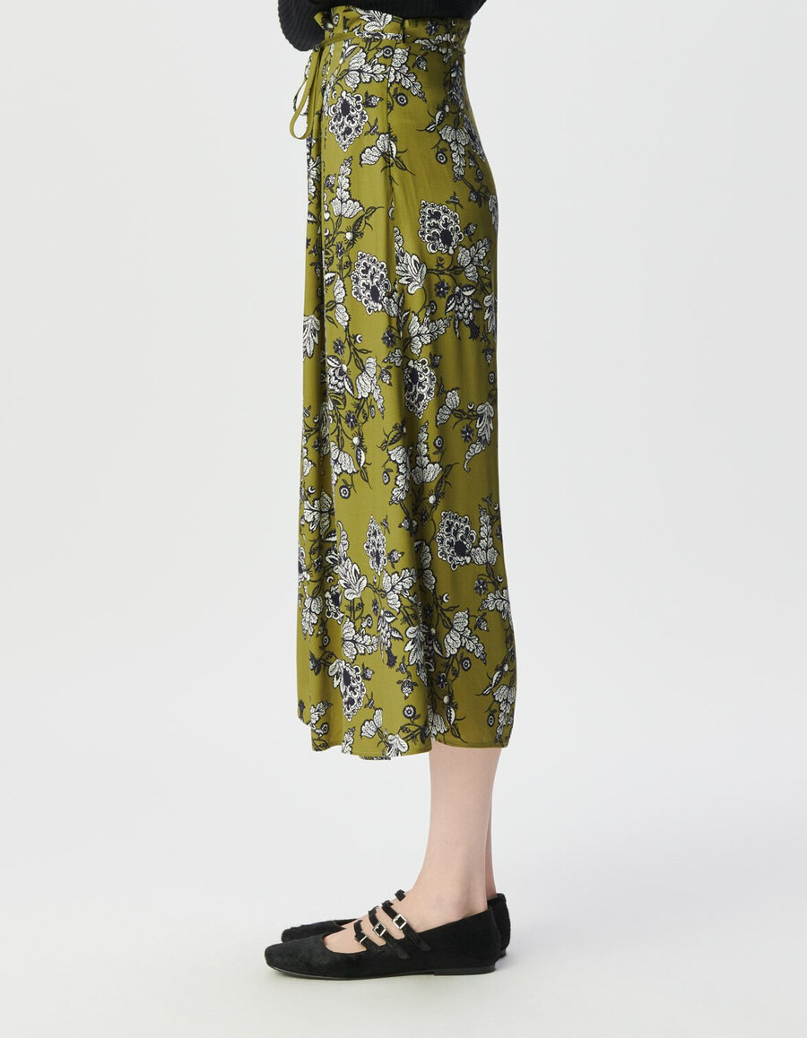 gonna midi verde da donna con stampa floreale