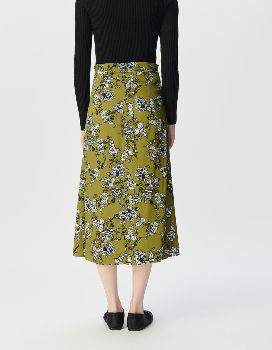gonna midi verde da donna con stampa floreale
