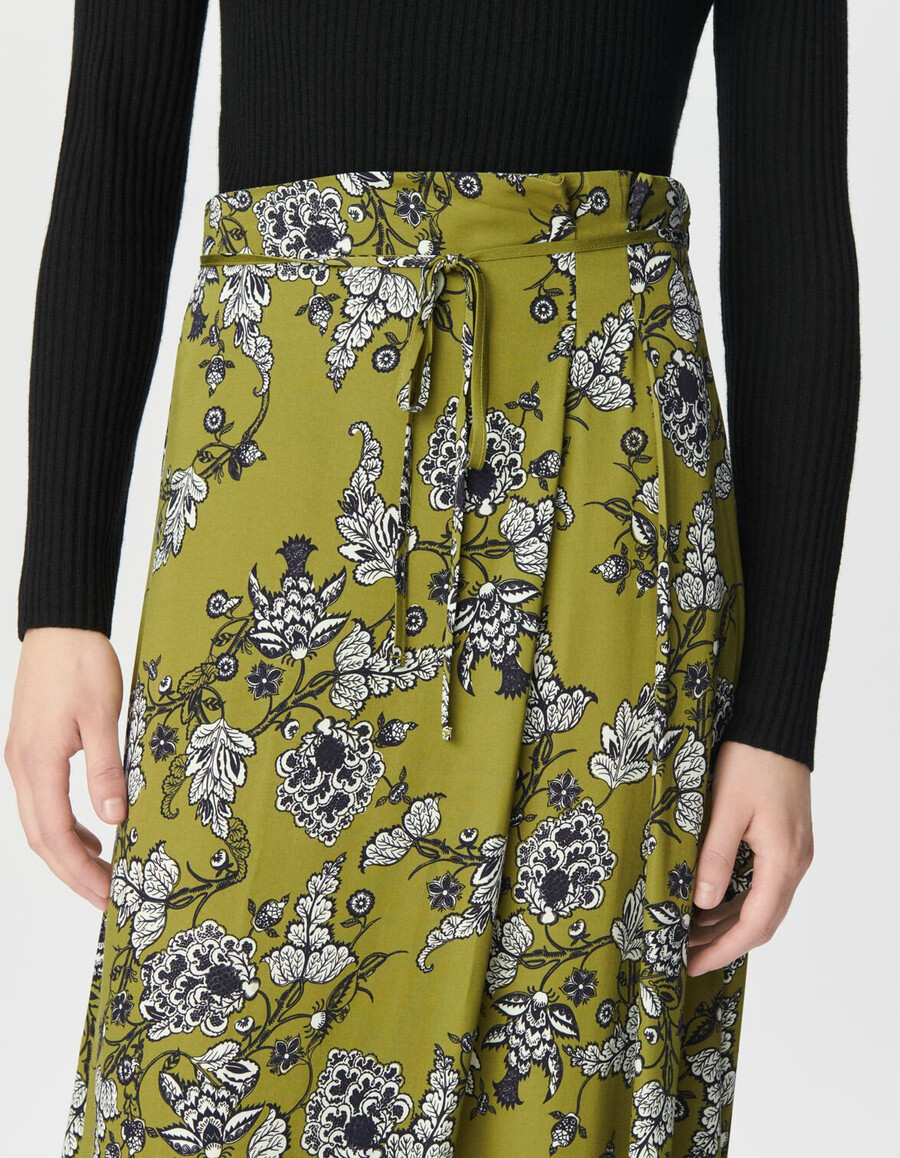 gonna midi verde da donna con stampa floreale