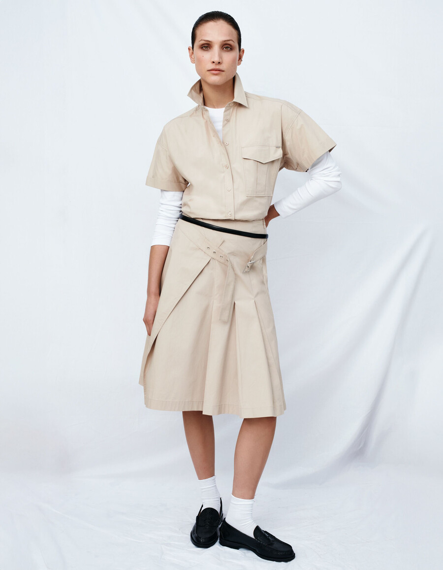 gonna avvolgente plissettata beige da donna
