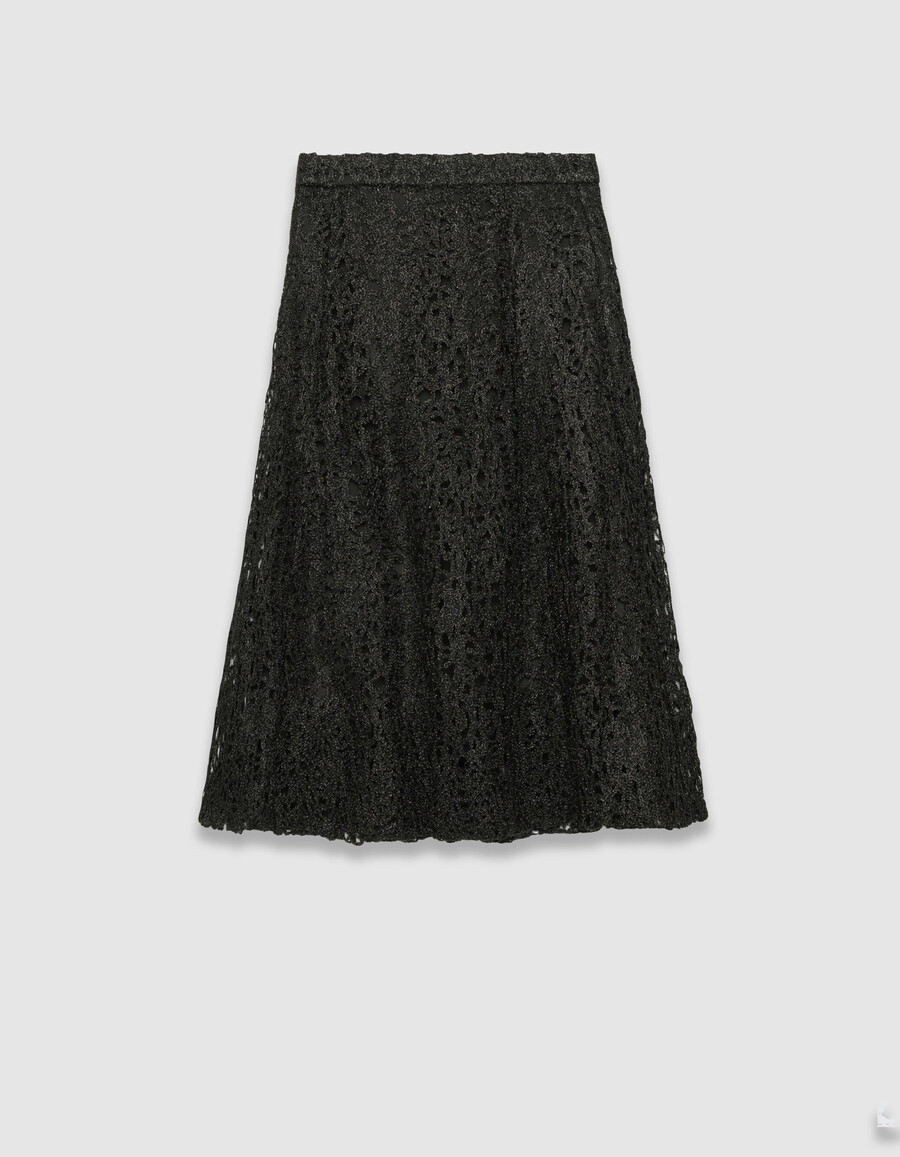 gonna midi a palloncino in pizzo metallizzato nero da donna
