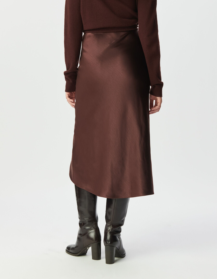 gonna midi in raso marrone da donna