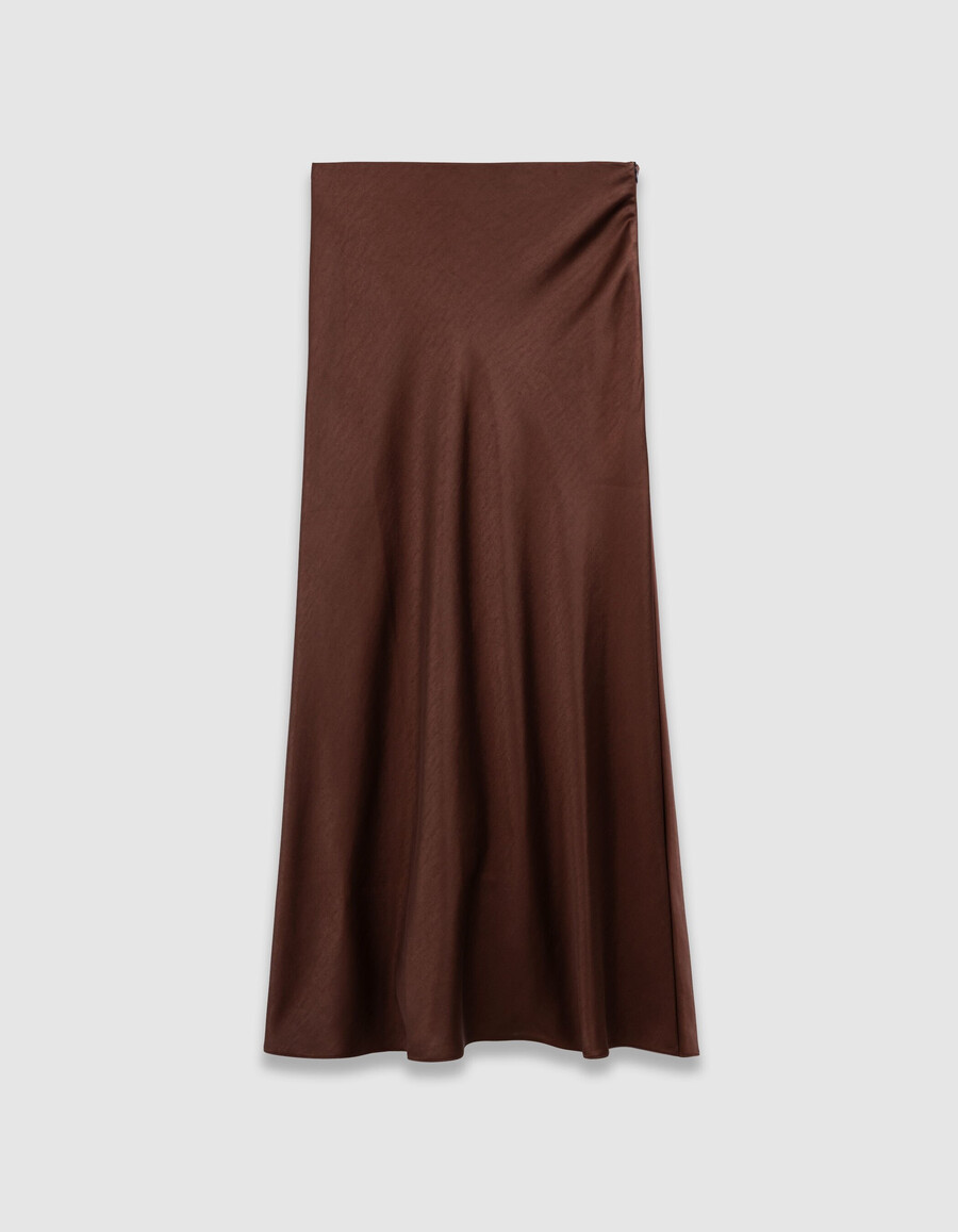 gonna midi in raso marrone da donna