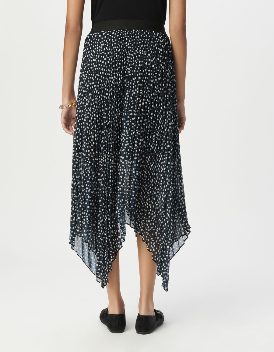 gonna lunga plissettata con stampa a pois blu navy da donna
