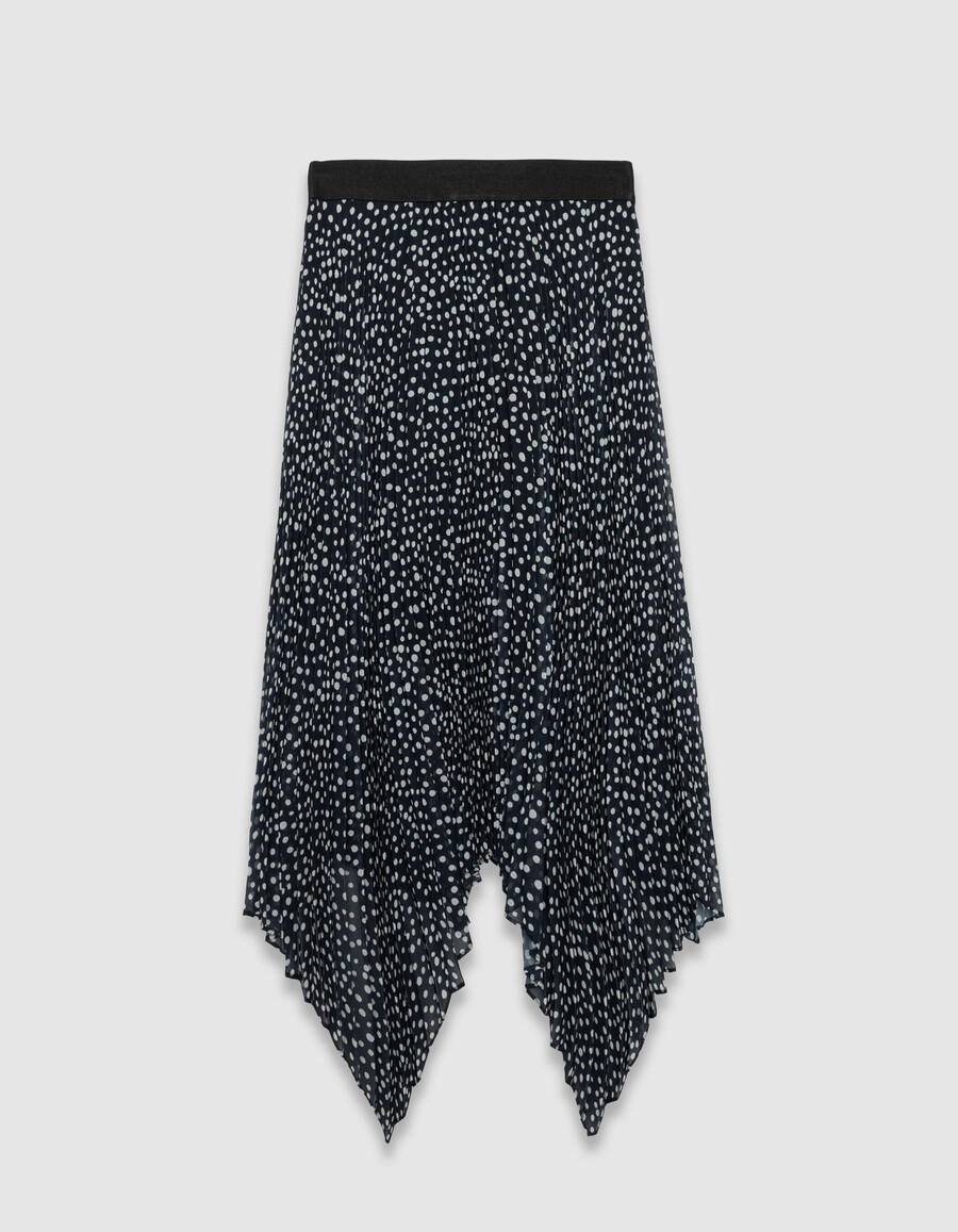 gonna lunga plissettata con stampa a pois blu navy da donna