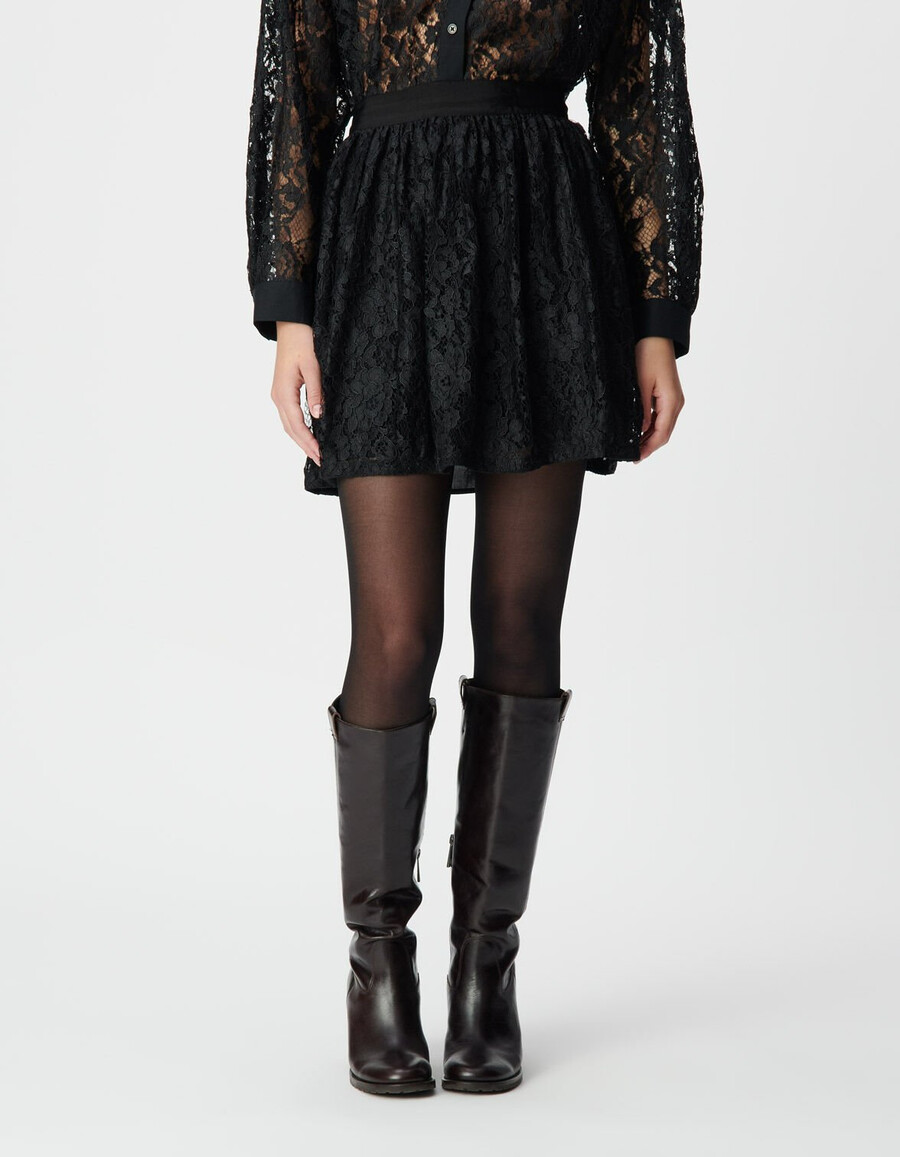 gonna corta in pizzo nero da donna