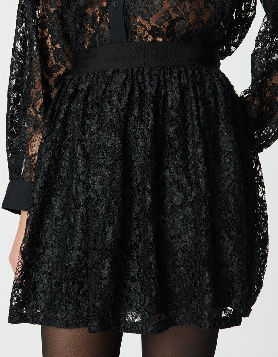gonna corta in pizzo nero da donna