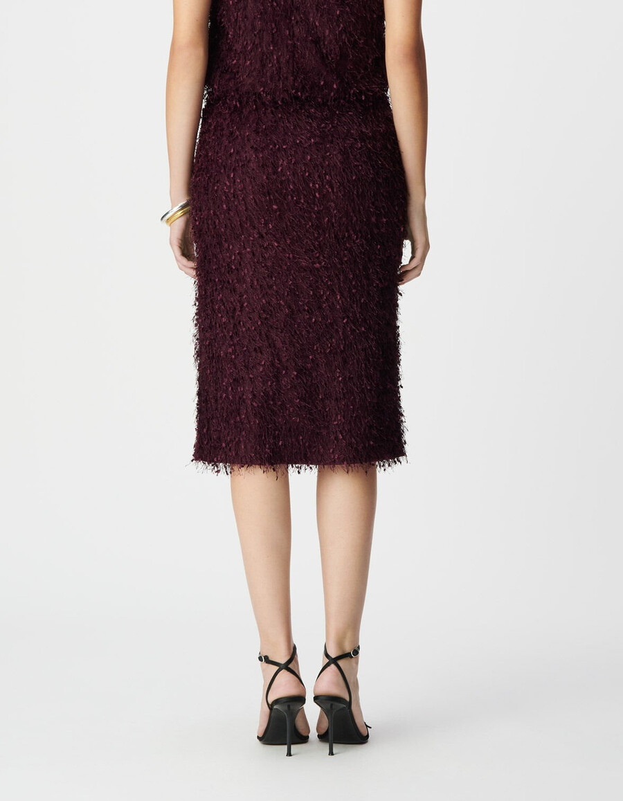 gonna a tubino con spacco effetto piuma bordeaux da donna