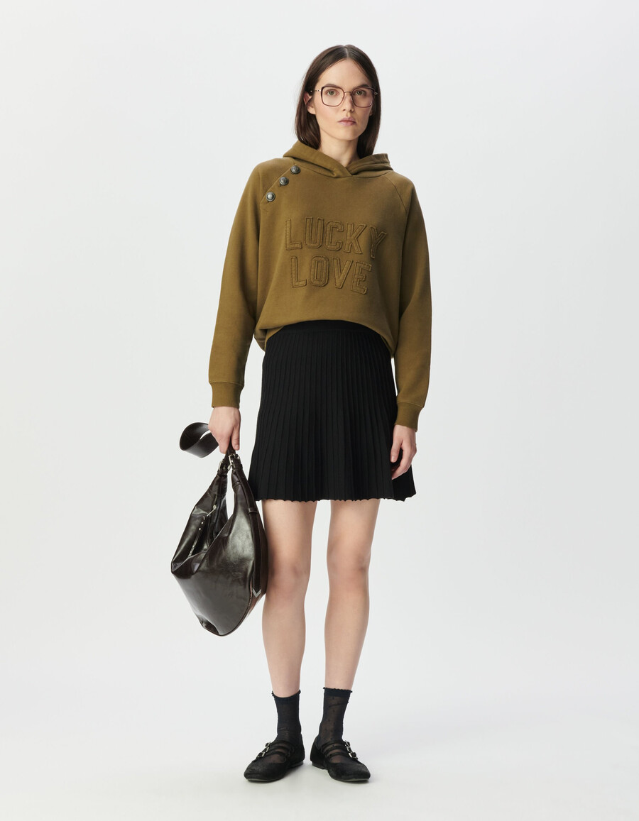 gonna corta plissettata in maglia nera da donna