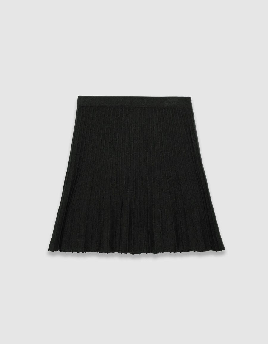 gonna corta plissettata in maglia nera da donna