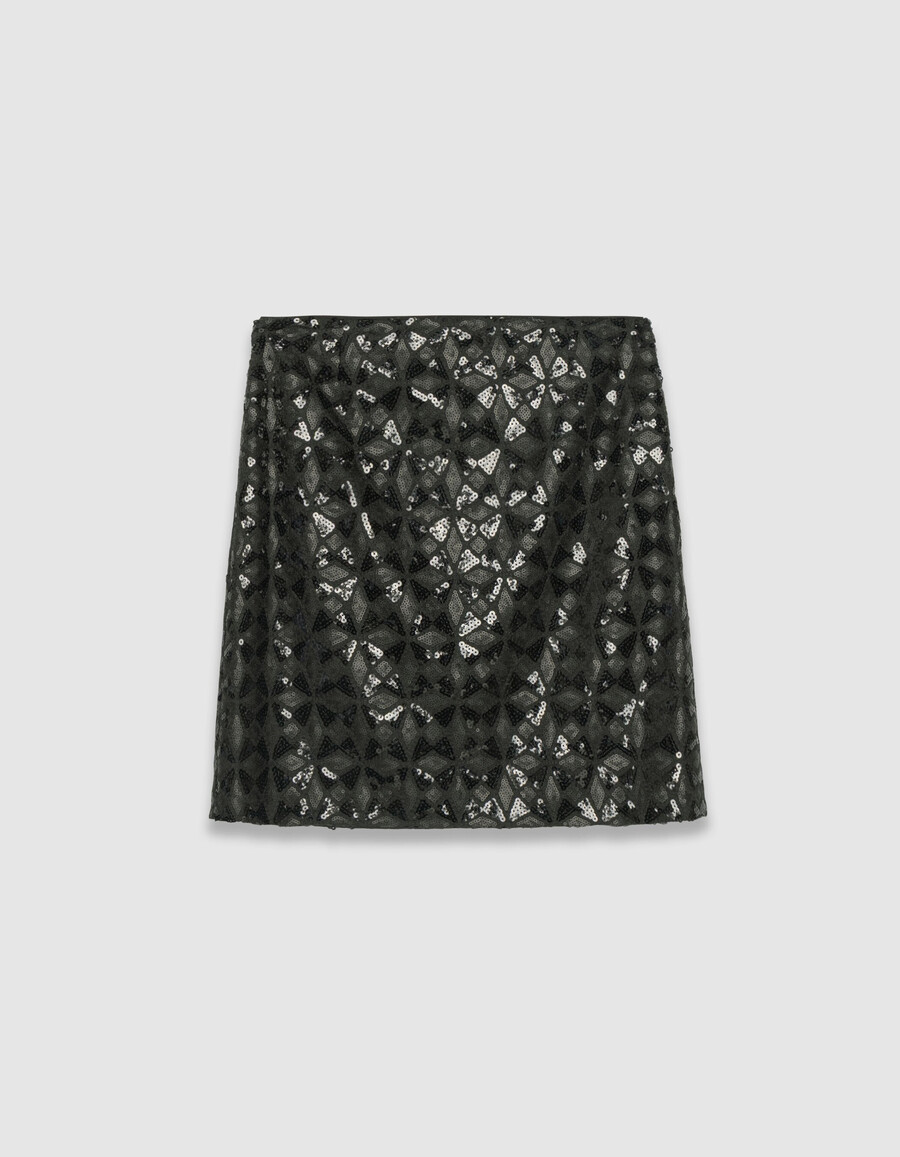 gonna nera da donna con ricamo grafico di paillettes