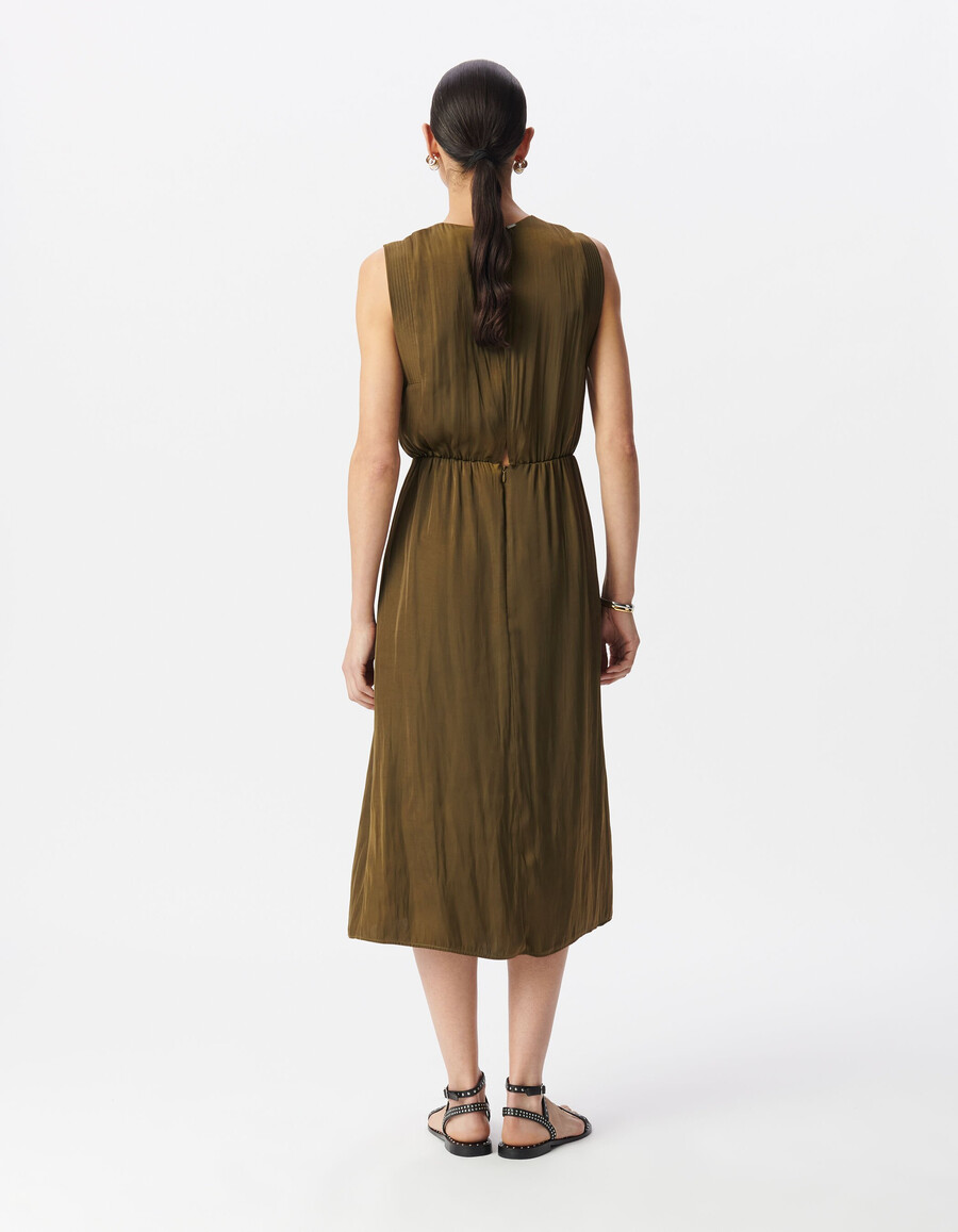 abito midi fluido in poliestere riciclato color cachi da donna
