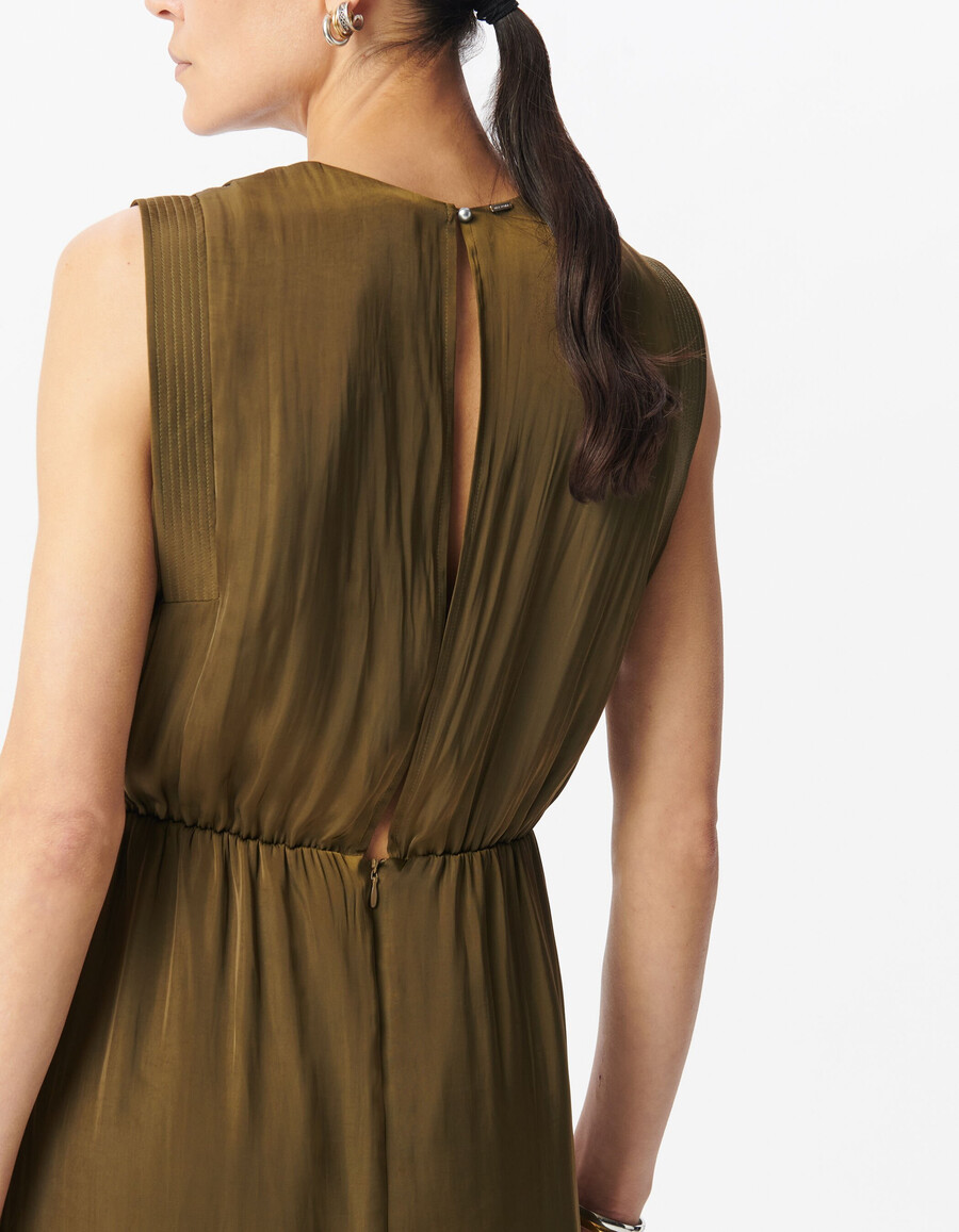 abito midi fluido in poliestere riciclato color cachi da donna