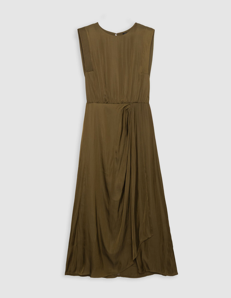 abito midi fluido in poliestere riciclato color cachi da donna
