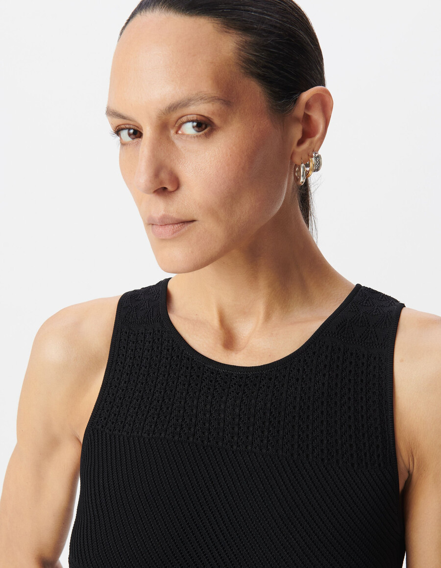 abito tubino midi in maglia traforata nera da donna