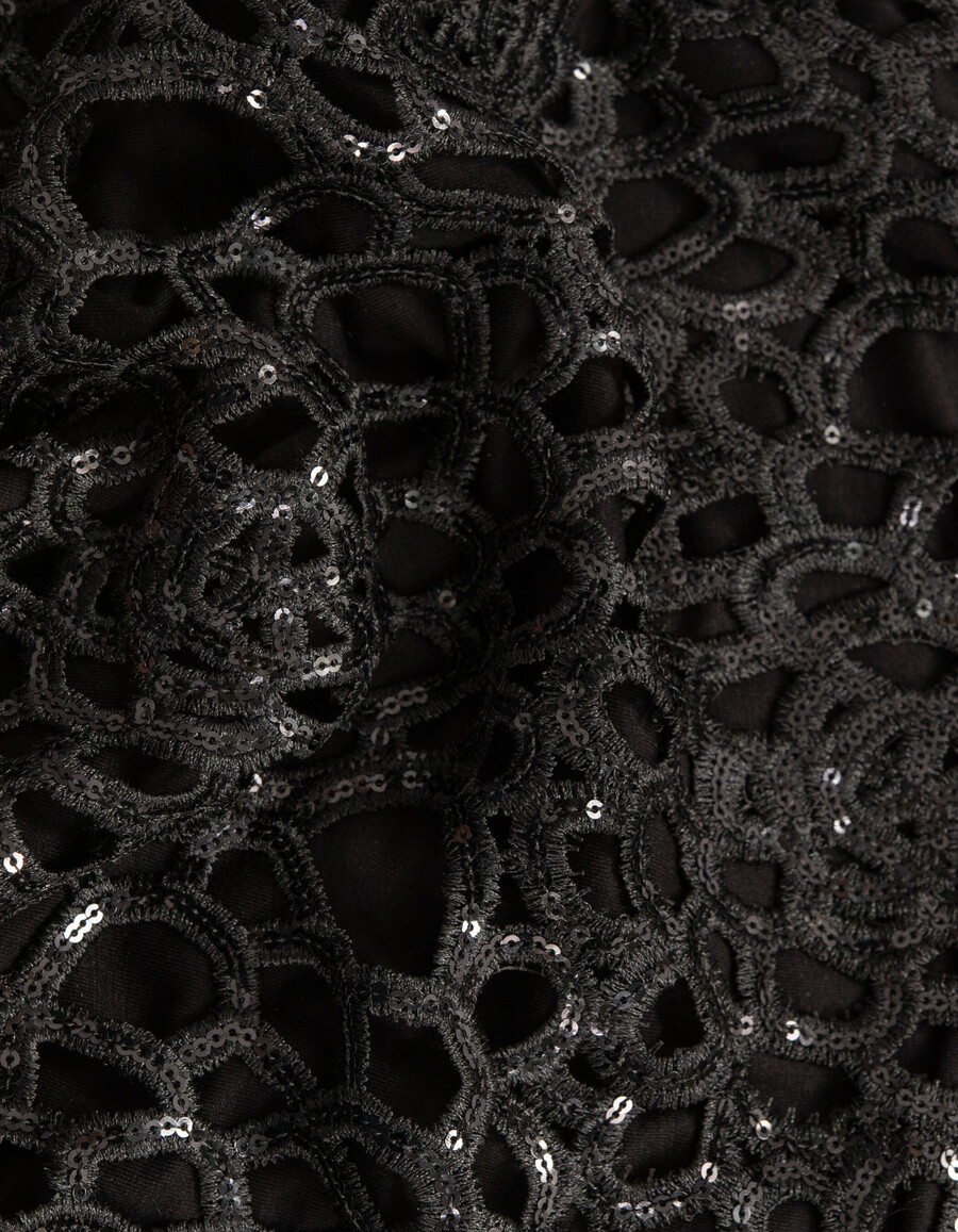 abito corto da donna in pizzo nero con ricami di paillettes