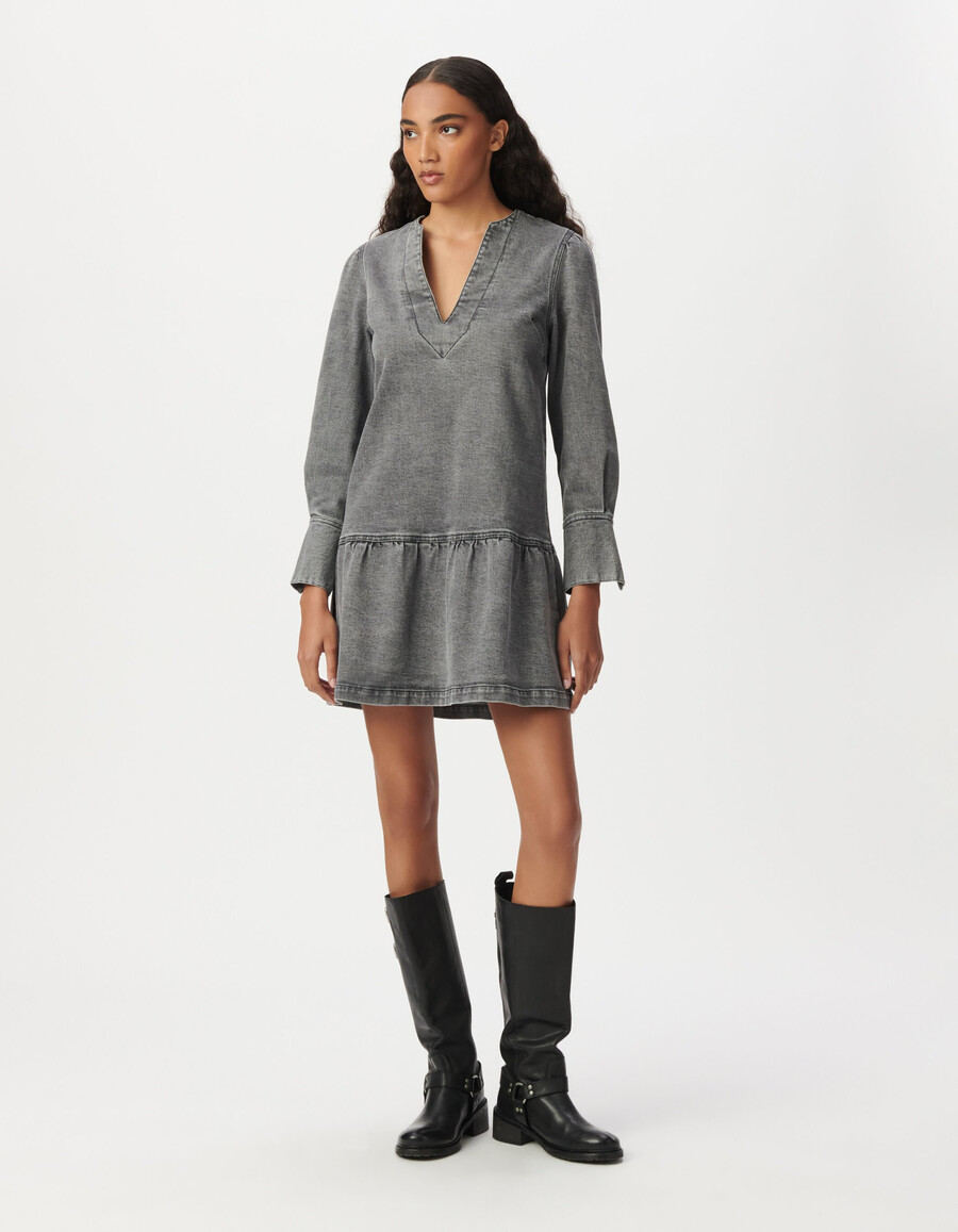abito da donna a maniche lunghe in denim grigio
