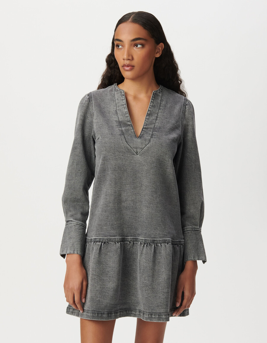 abito da donna a maniche lunghe in denim grigio