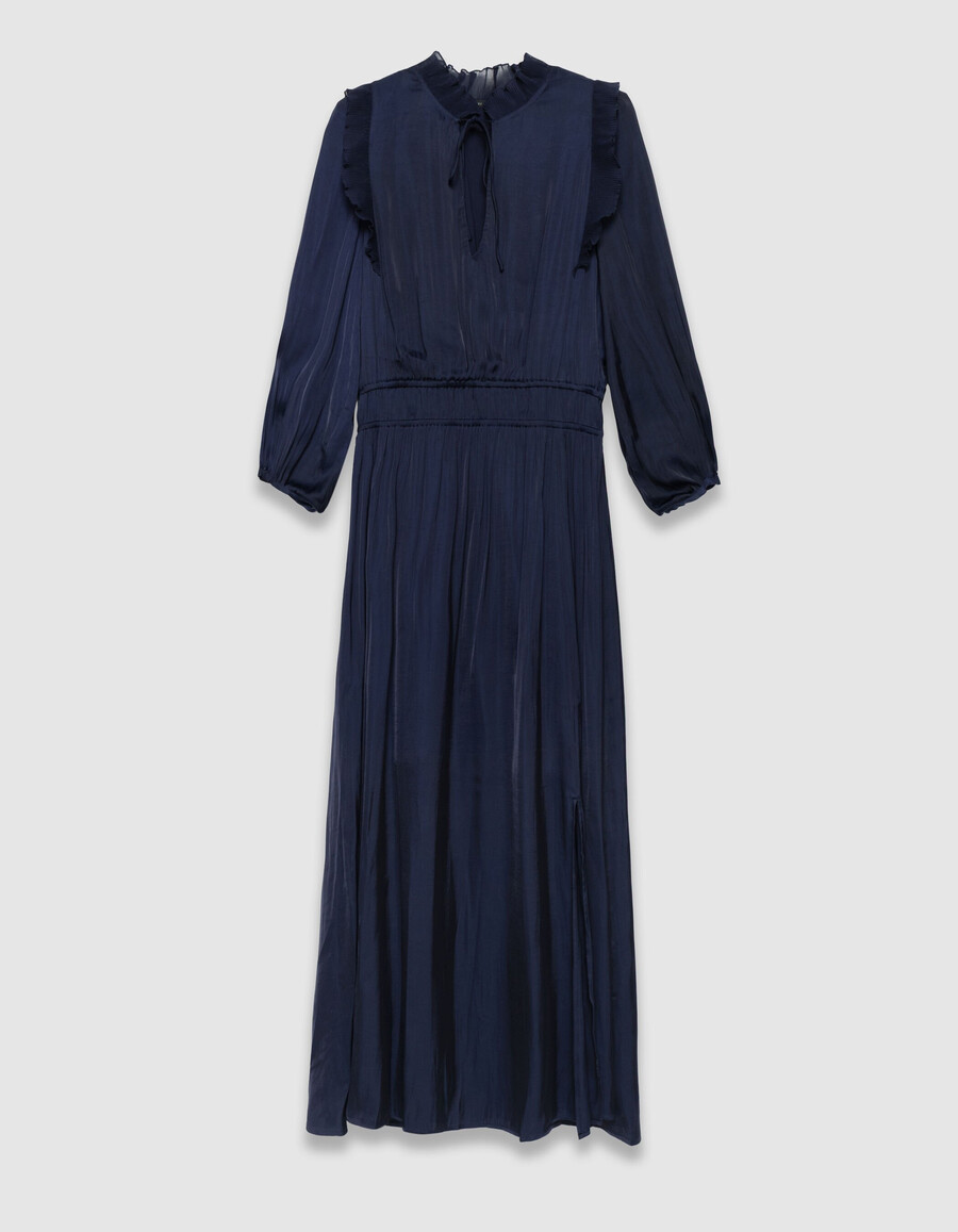 abito da donna blu navy fluido con volant plissettati
