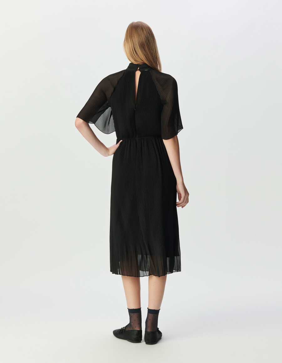 abito midi elegante in voile plissettato nero da donna