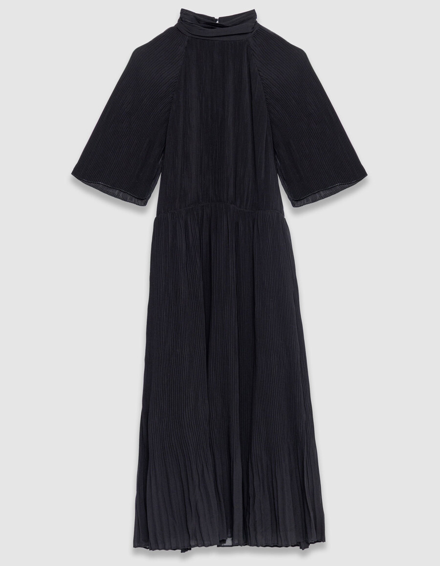 abito midi elegante in voile plissettato nero da donna