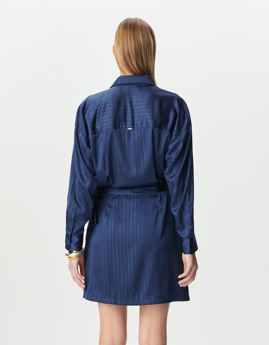 abito camicia avvolgente a righe blu navy da donna