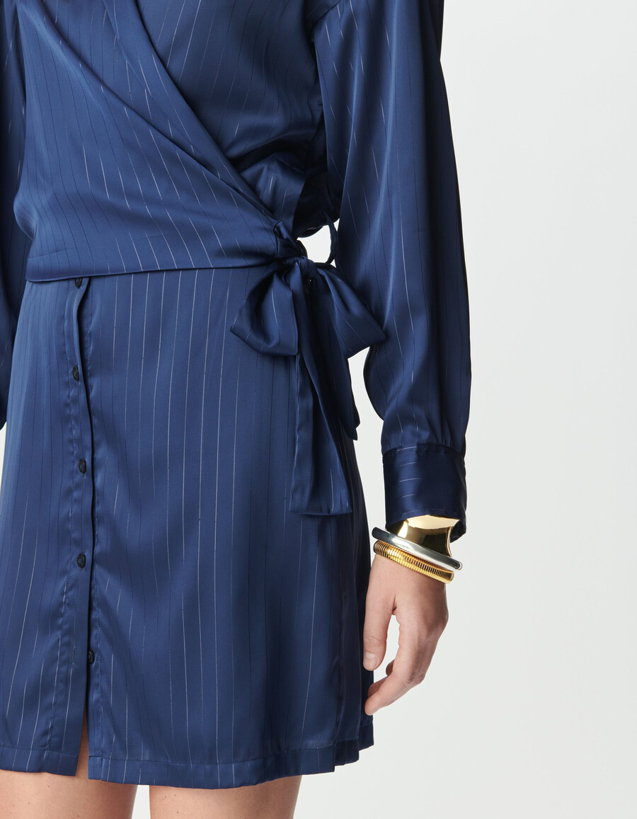 abito camicia avvolgente a righe blu navy da donna