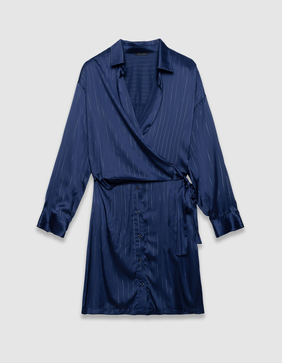 abito camicia avvolgente a righe blu navy da donna