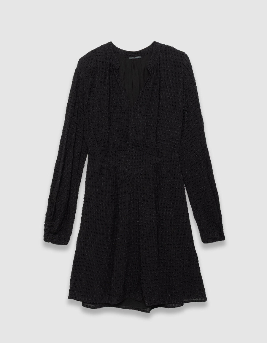 abito nero a maniche lunghe con scollo a v per donna